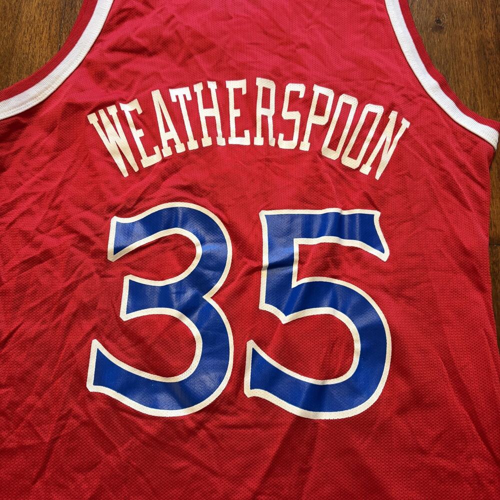 Vintage Philadelphia 76ers Jersey Mens Large Red NBA Weatherspoon Champion - Picture 4 of 9